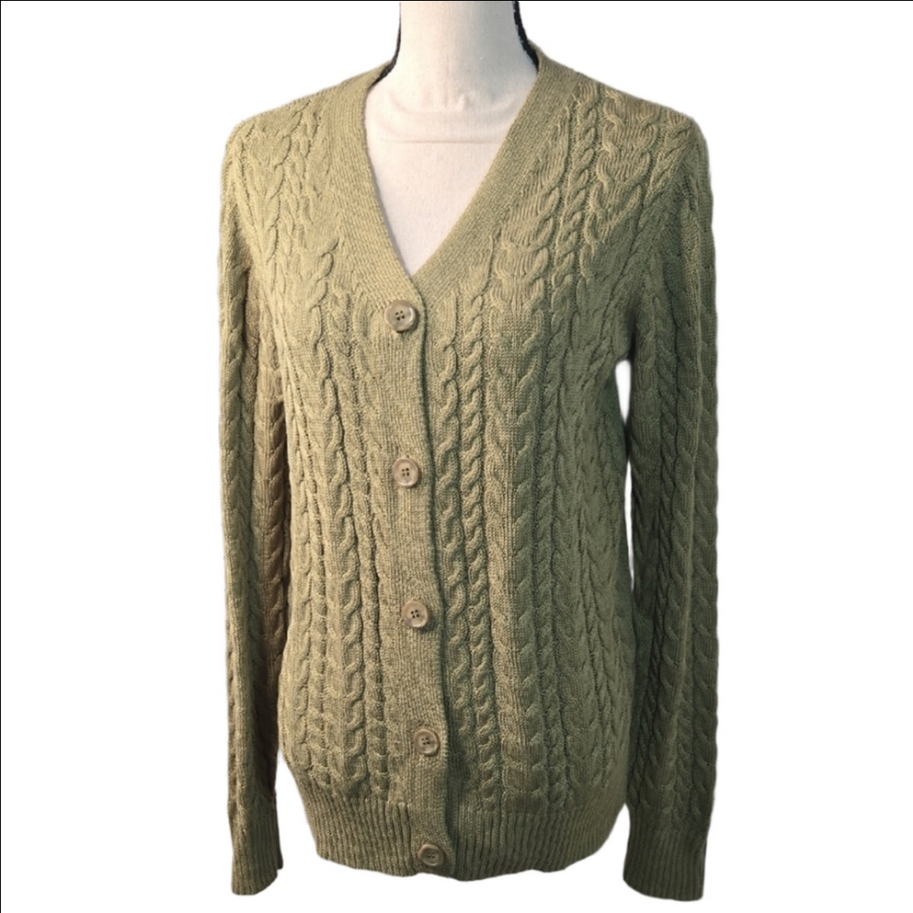 NWOT Belle by Kim Gravel Sage/Olive Cable Knit Cardigan Hip-Length